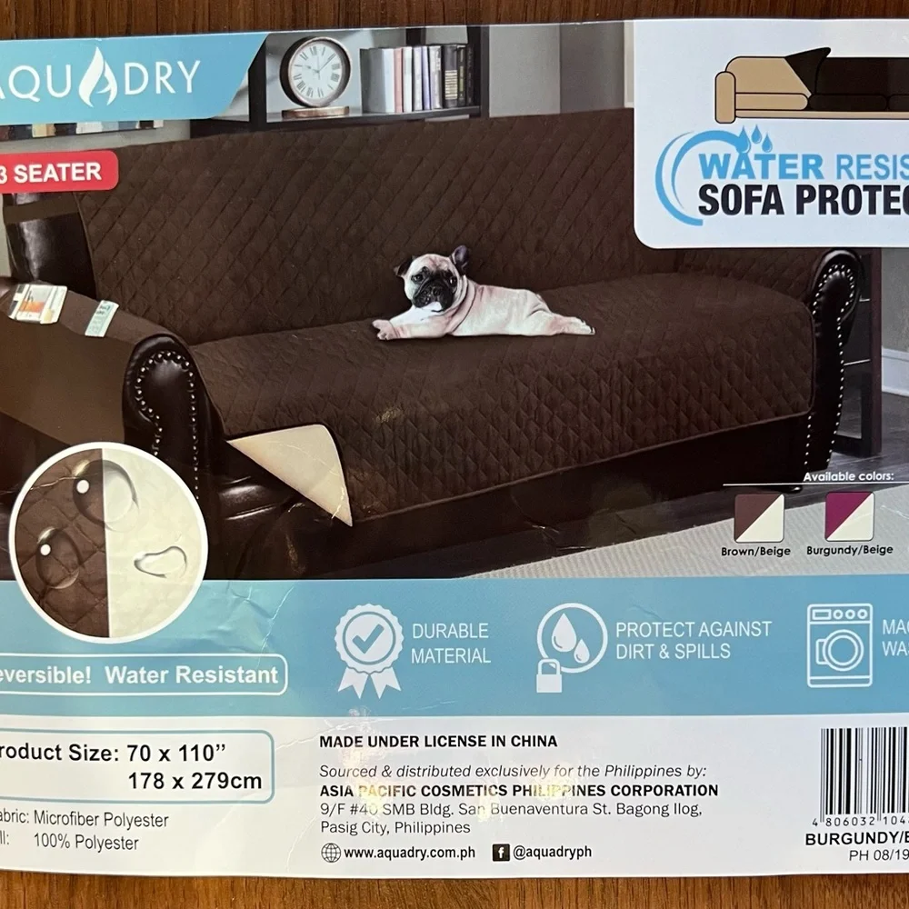 NWT Water Resistant SOFA Protector - Reversable color: burgundy/ cream